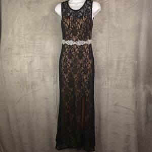 City Triangles Open Back Lace Maxi Dress with Embellished Waist Sz 5 Gothic